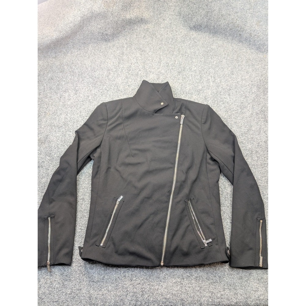 Calvin Klein‎ Jacket Womens 8 Black Asymmetrical Zip Moto Coat Stretch Dressy